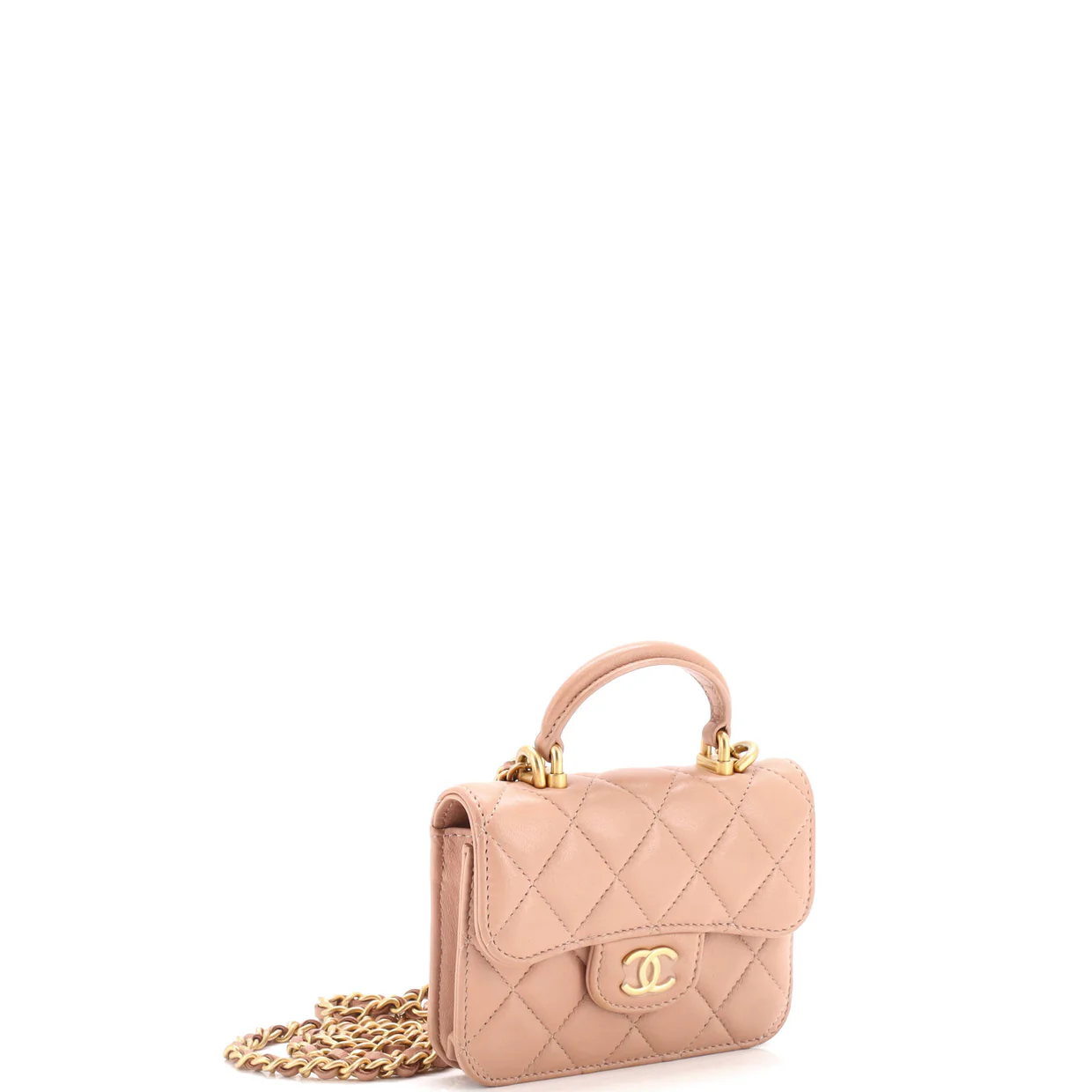 Top Handle Flap Coin Purse with Chain Quilted Lambskin - Deep Luxury