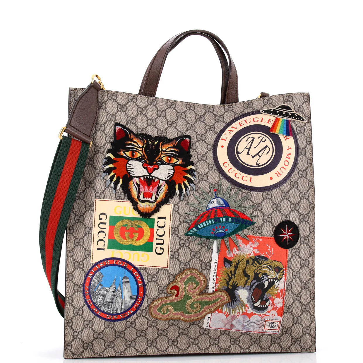 Courrier Convertible Soft Open Tote GG Coated Canvas with Applique North South - Deep Luxury