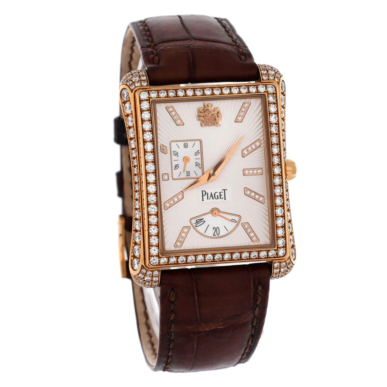 Black Tie Emperador Power Reserve Automatic Watch Rose Gold and Alligator with Diamond Bezel, Case and Markers 32 - Deep Luxury