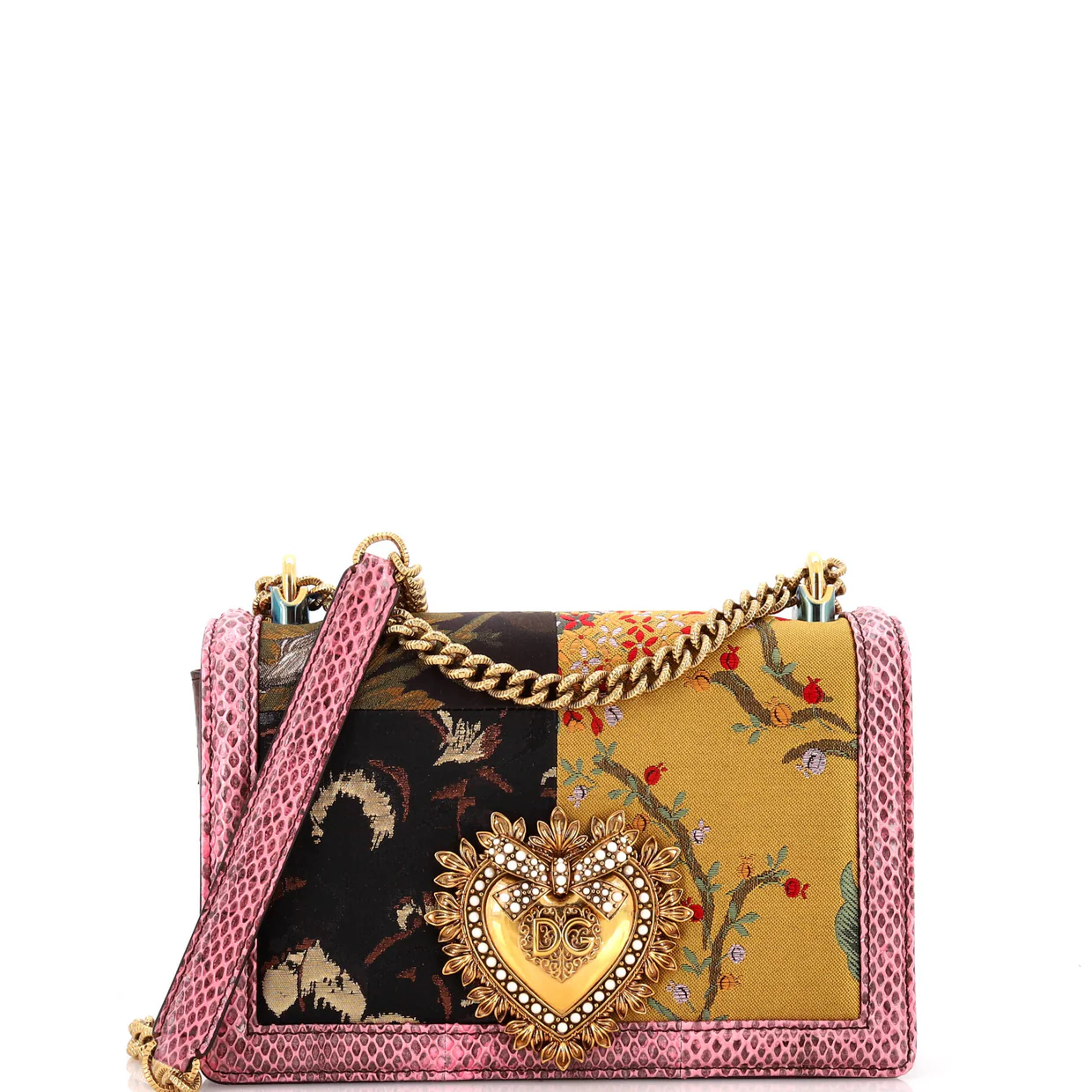 Devotion Crossbody Bag Patchwork Printed Fabric With Snakeskin Small - Deep Luxury