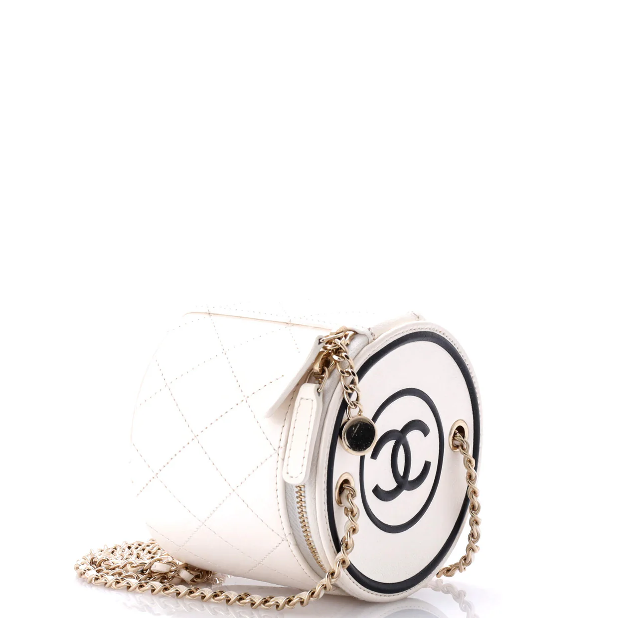 CC Round Vanity Case with Chain Quilted Lambskin Mini - Deep Luxury