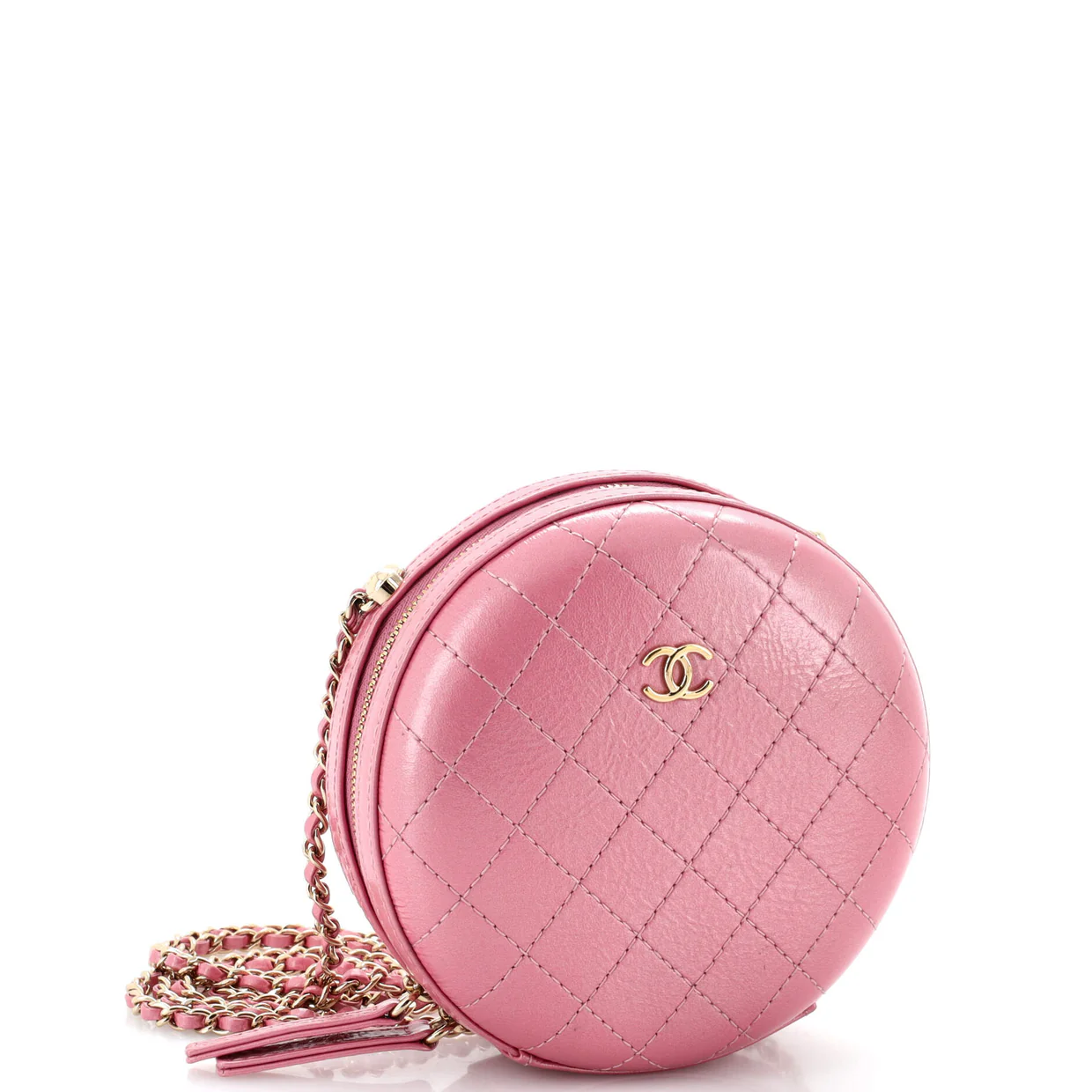 Round Chain Crossbody Bag Stitched Calfskin Small - Deep Luxury