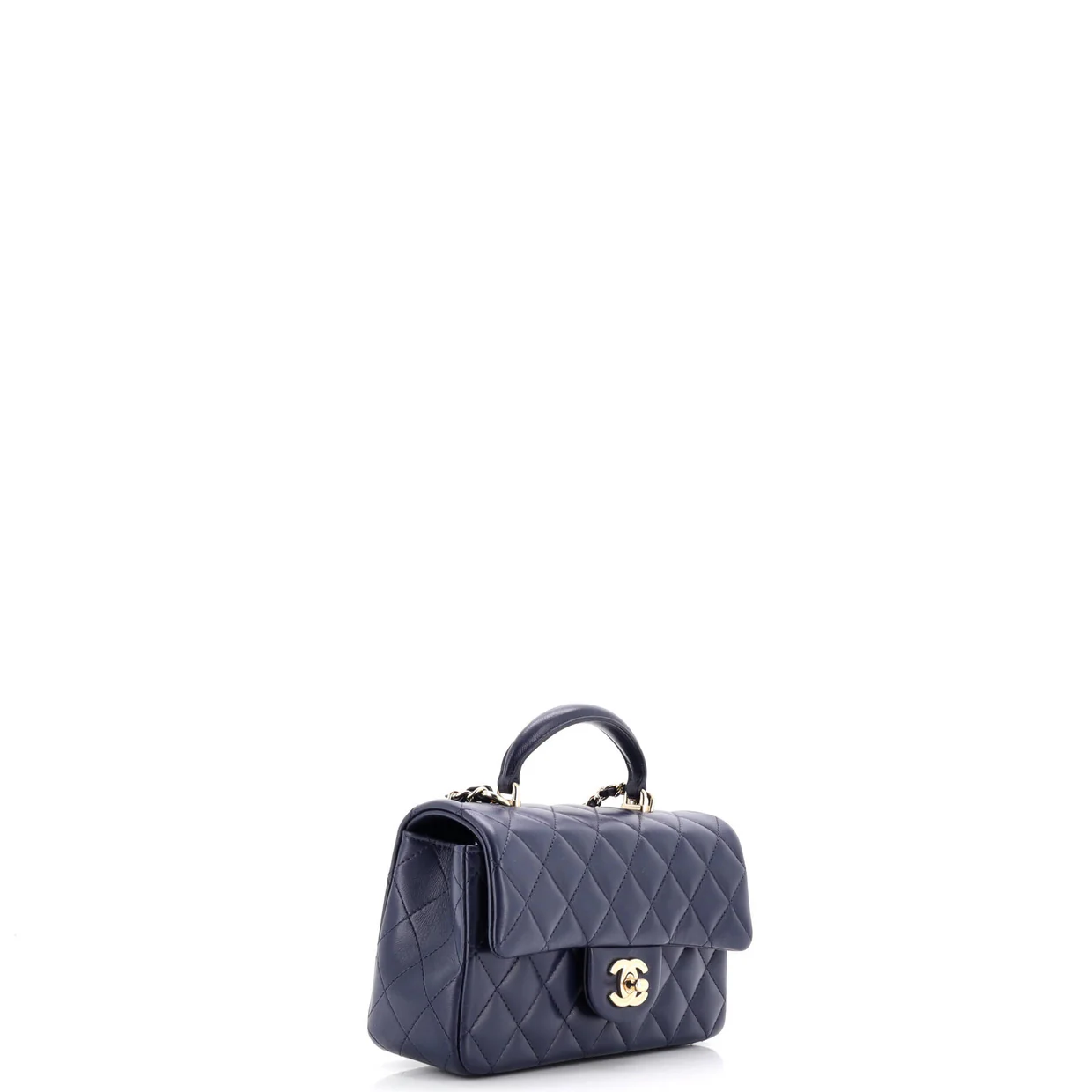 Classic Single Flap Top Handle Bag Quilted Lambskin Mini - Deep Luxury