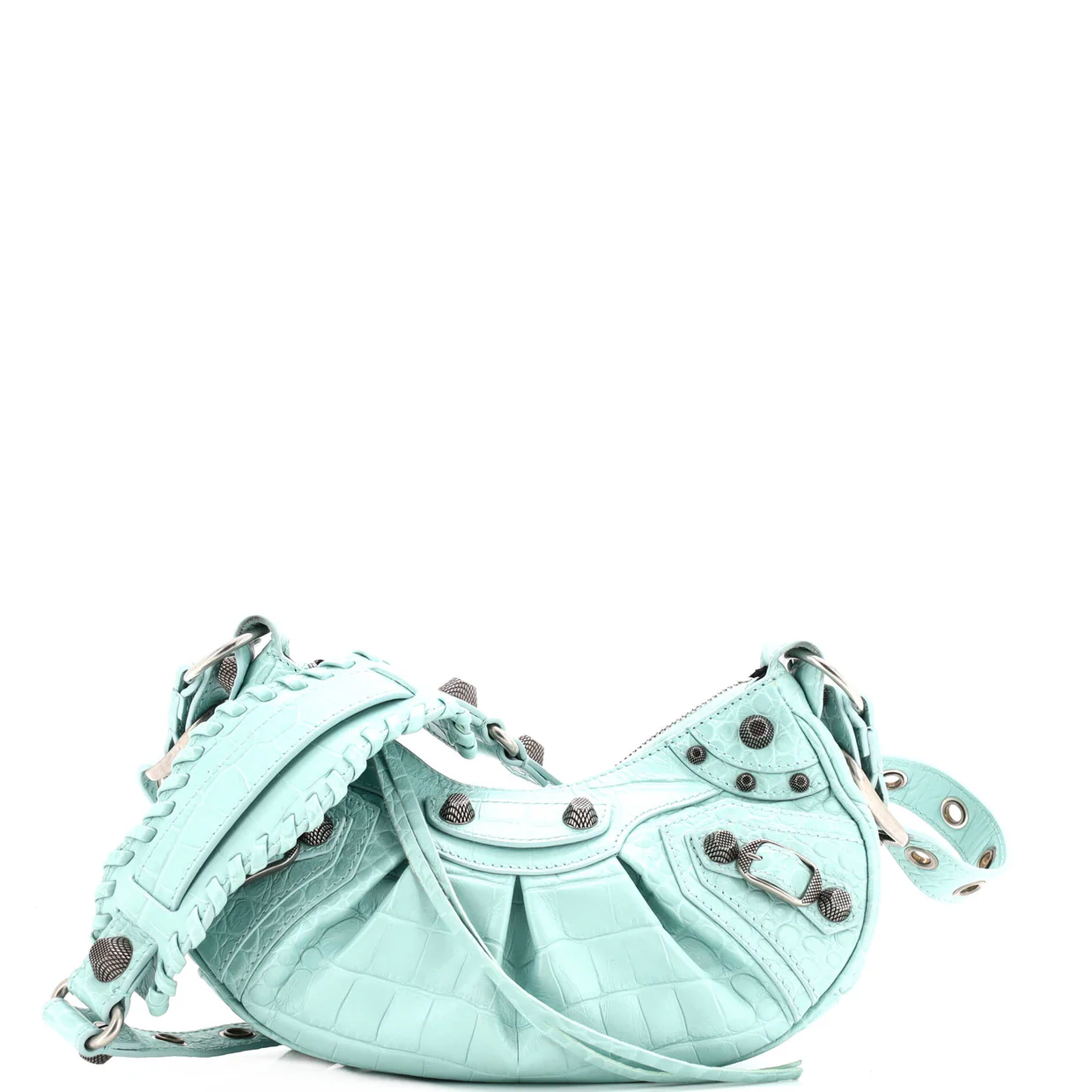 Le Cagole Giant Studs Shoulder Bag Crocodile Embossed Leather XS - Deep Luxury