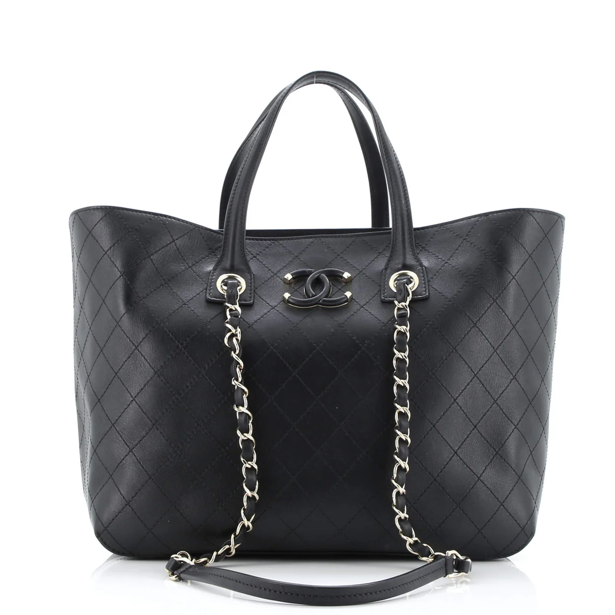 Covered CC Shopping Tote Stitched Calfskin Medium - Deep Luxury