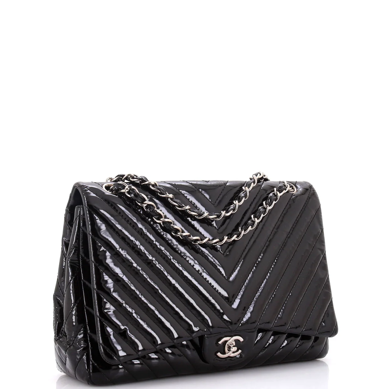 Classic Single Flap Bag Chevron Patent Maxi - Deep Luxury