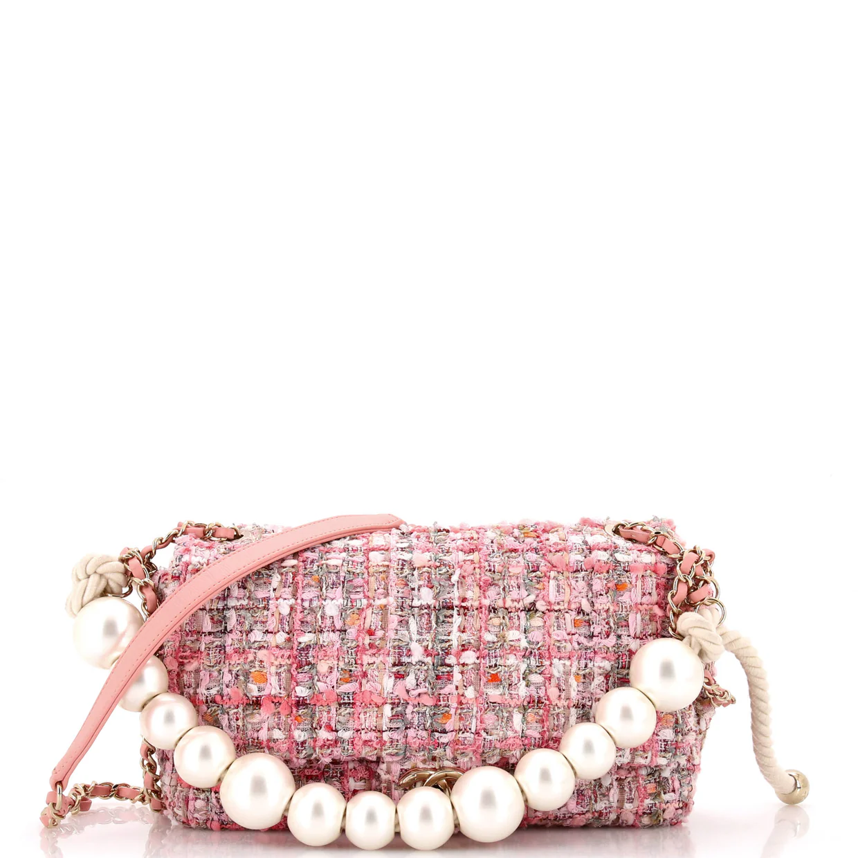 Pearl Handle Flap Bag Quilted Tweed Medium - Deep Luxury