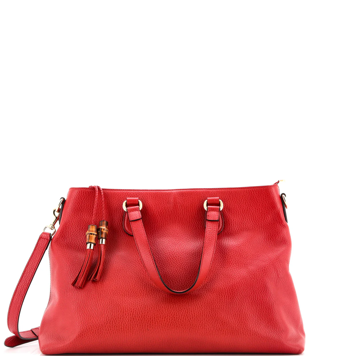 Bamboo Tassel Convertible Zip Tote Leather Large - Deep Luxury