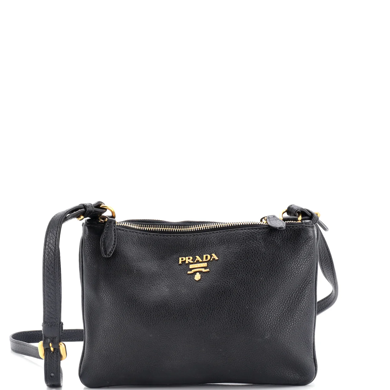 Double Zip Crossbody Bag Vitello Daino Small - Deep Luxury