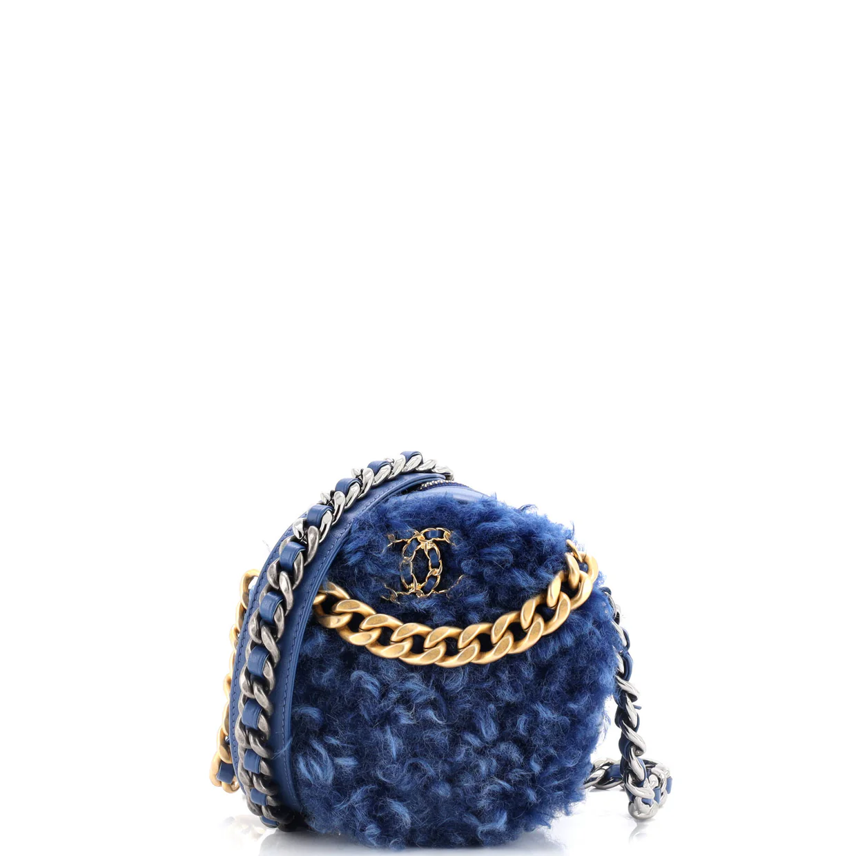 19 Round Clutch with Chain Quilted Shearling - Deep Luxury