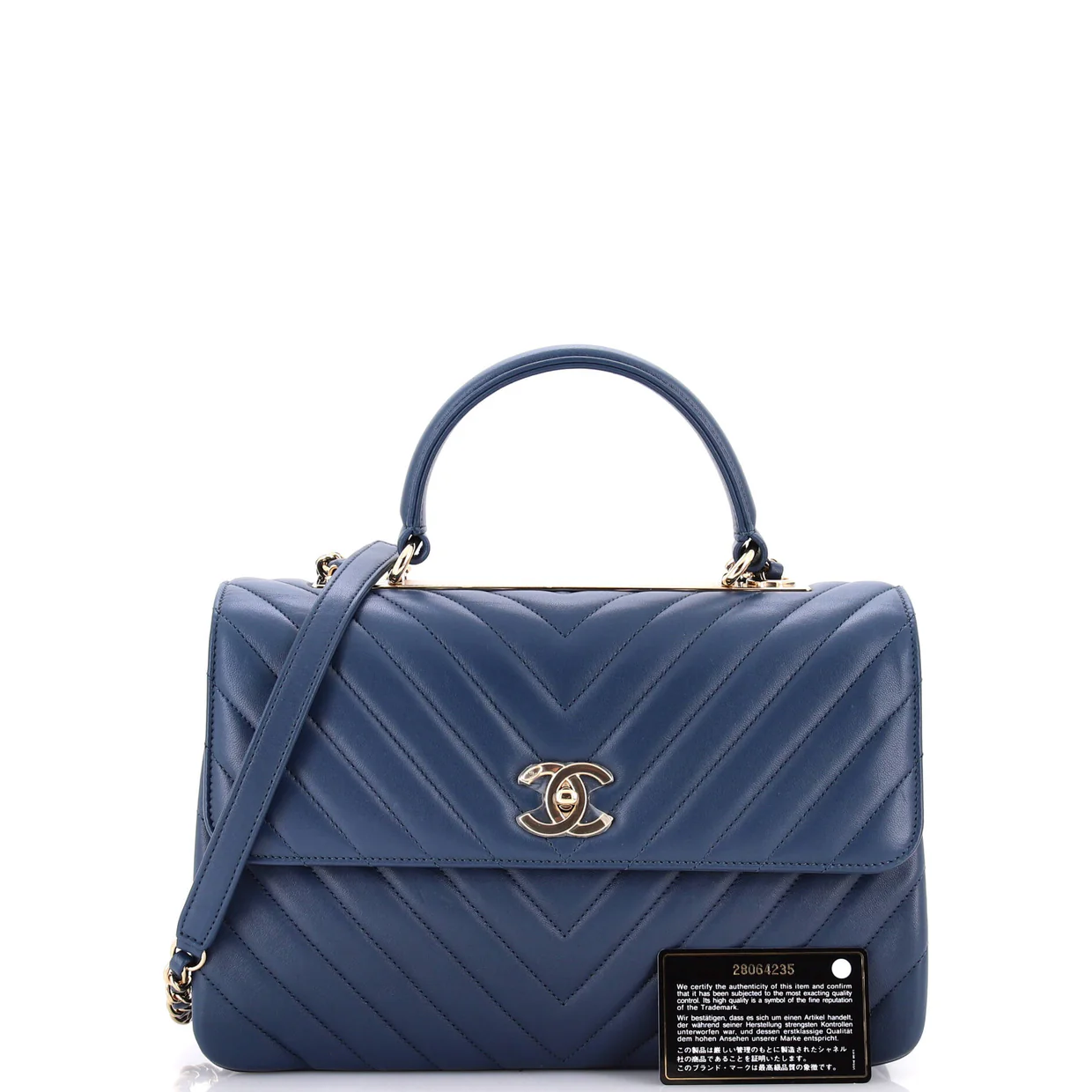 Trendy CC Top Handle Bag Chevron Lambskin Medium - Deep Luxury