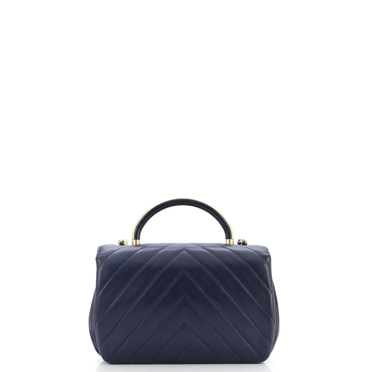 CC Metal Top Handle Flap Bag Chevron Lambskin Small - Deep Luxury