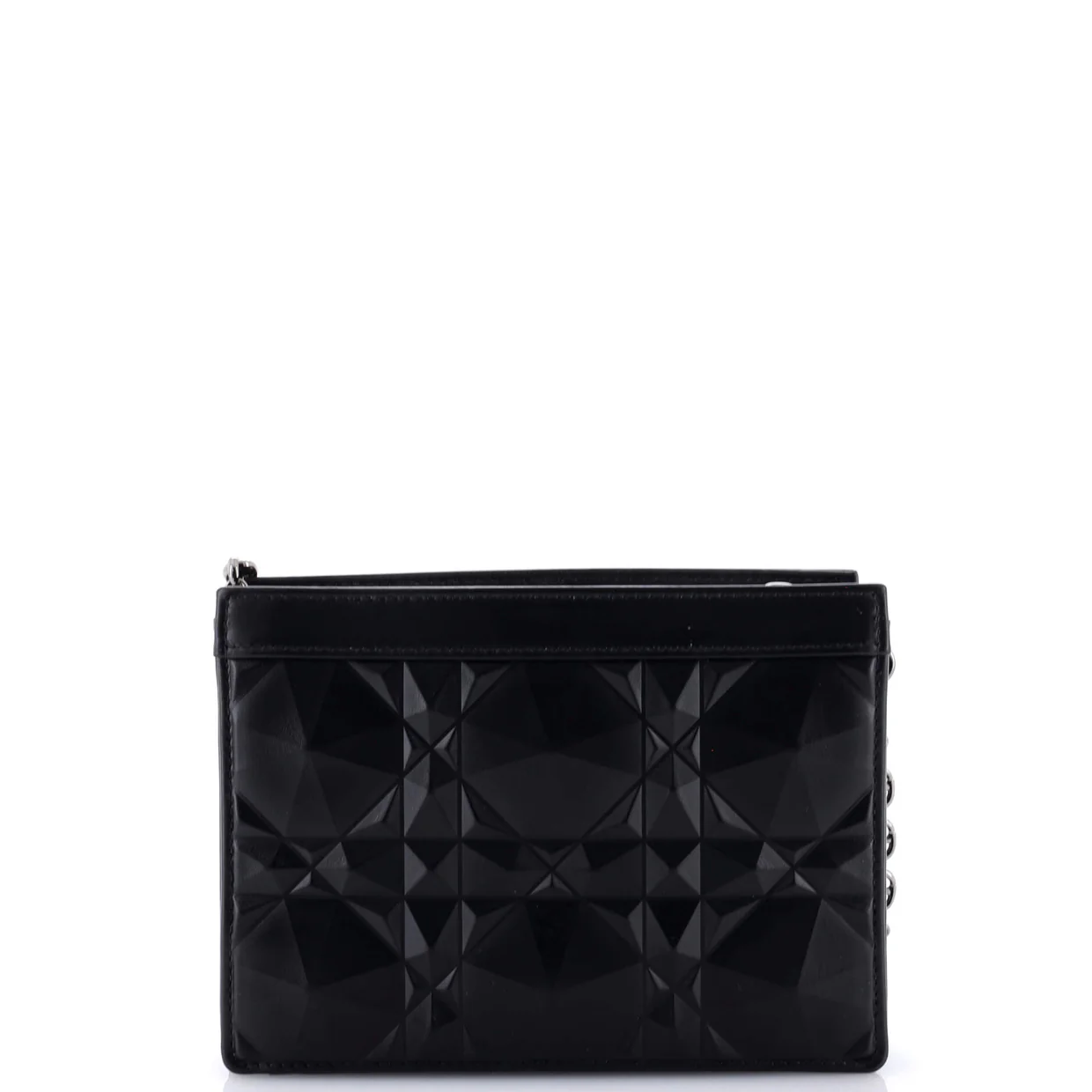 Caro Zipped Pouch With Chain Diamond Motif Cannage Calfskin - Deep Luxury
