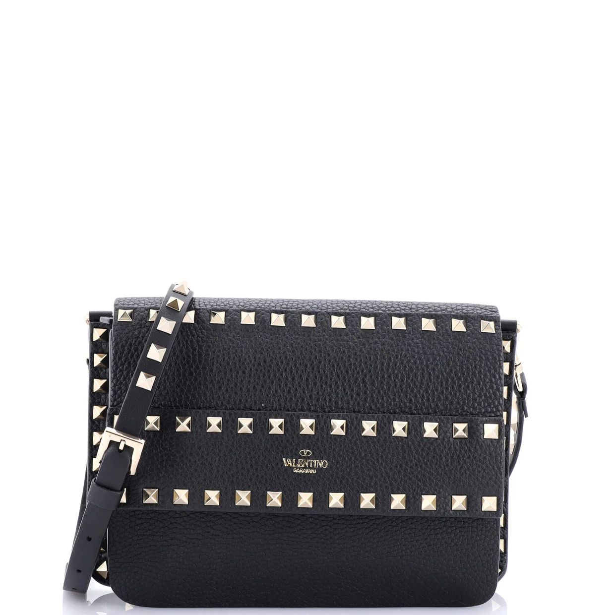 Rockstud Front Handle Flap Bag Leather Small - Deep Luxury