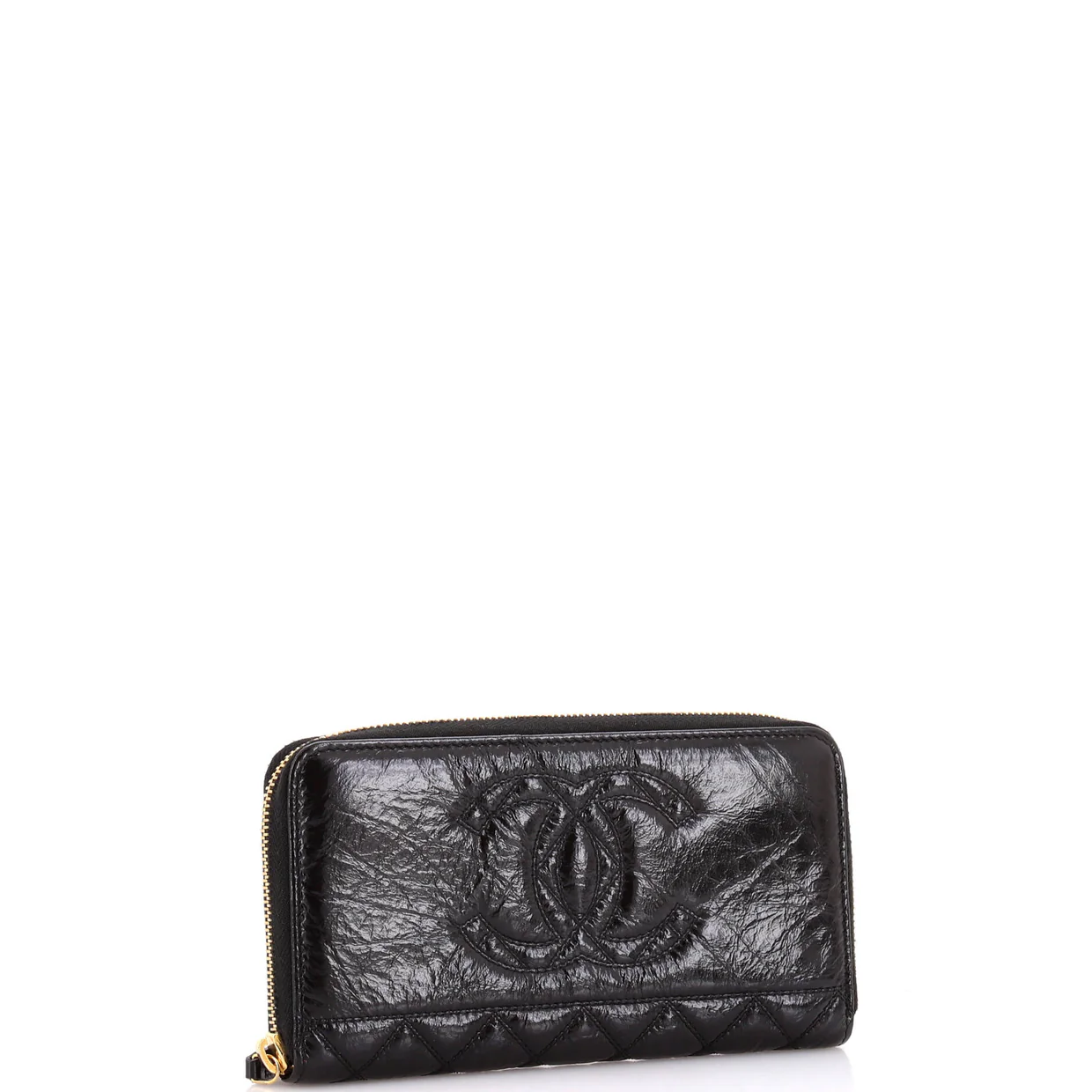 Paris-31 Rue Cambon Timeless CC Zip Around Wallet Quilted Shiny Aged Calfskin Long - Deep Luxury