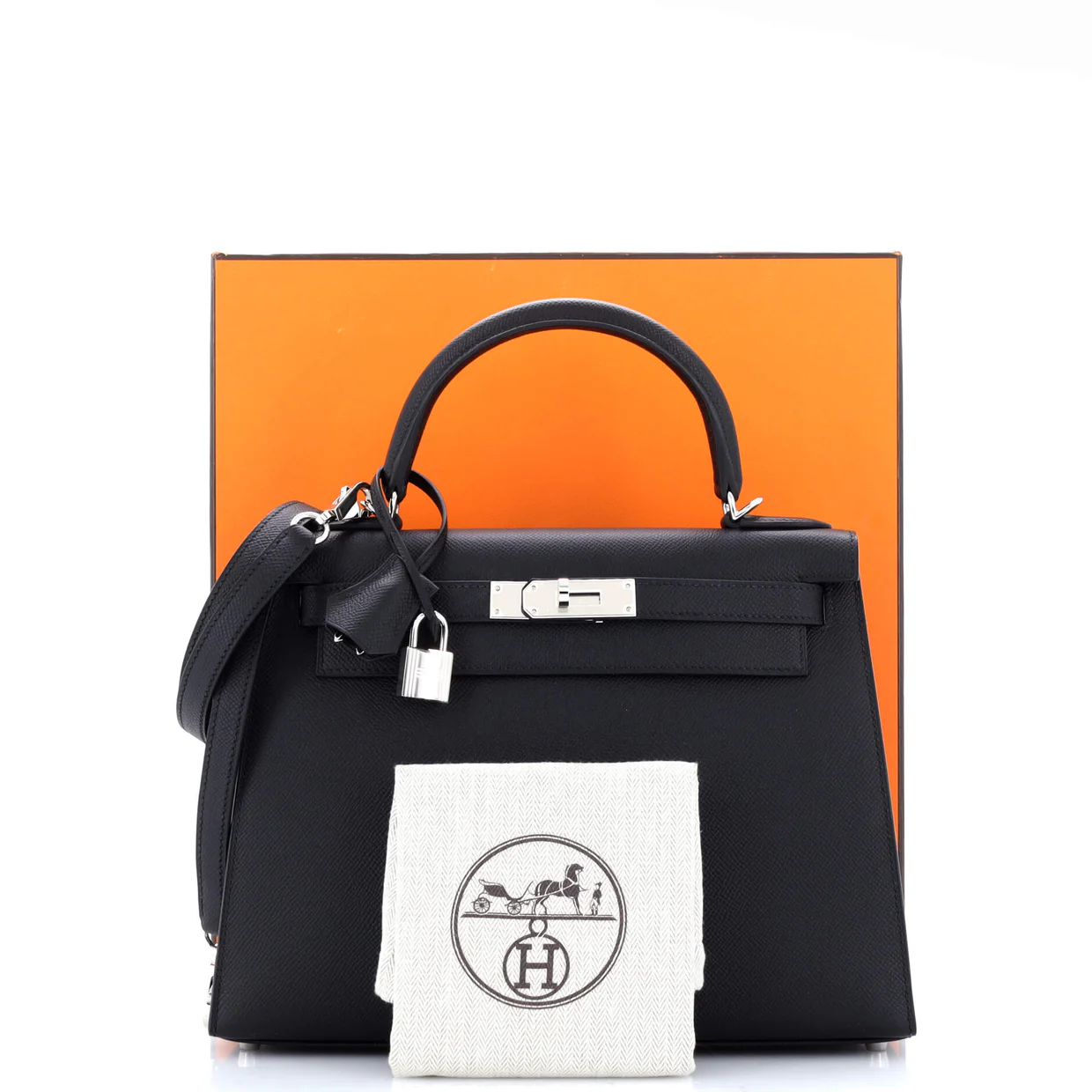 Kelly Handbag Noir Epsom with Palladium Hardware 28 - Deep Luxury