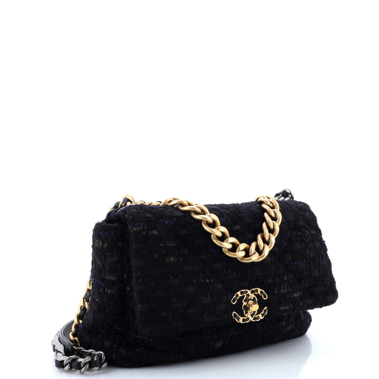19 Flap Bag Quilted Tweed and Ribbon Large - Deep Luxury