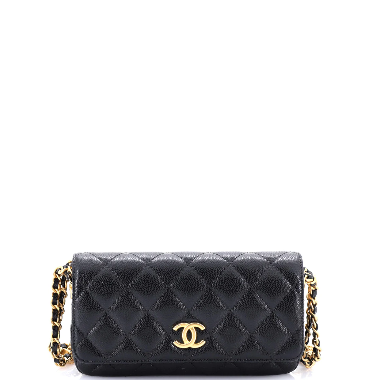 Twist Your Buttons Flap Clutch with Chain Quilted Caviar - Deep Luxury