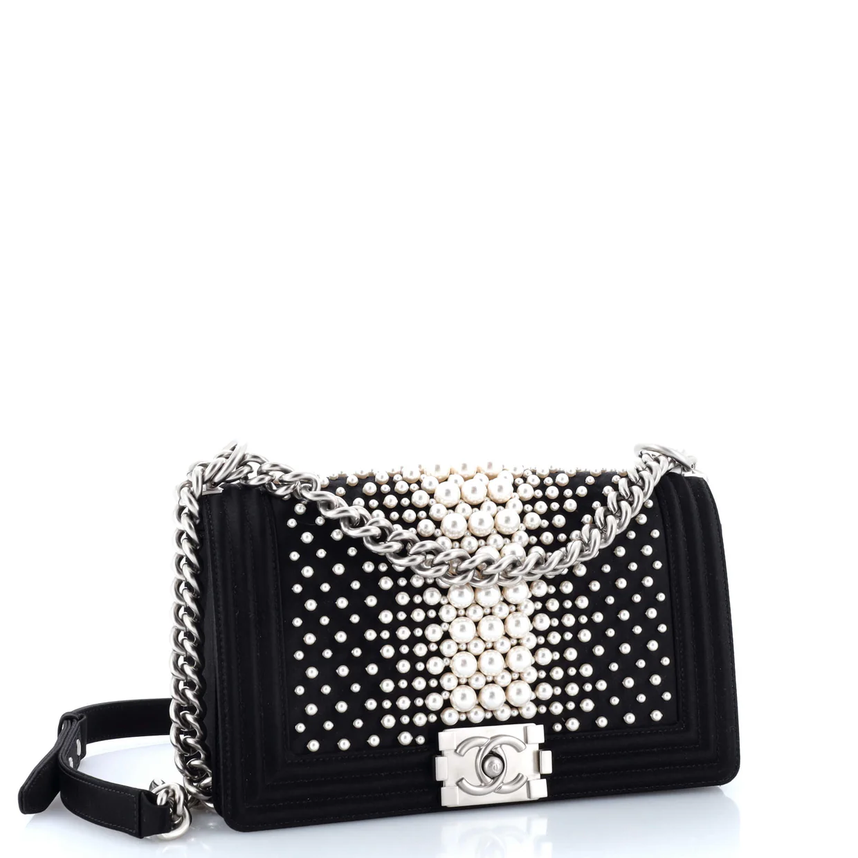 Boy Flap Bag Pearl Embellished Satin Old Medium - Deep Luxury