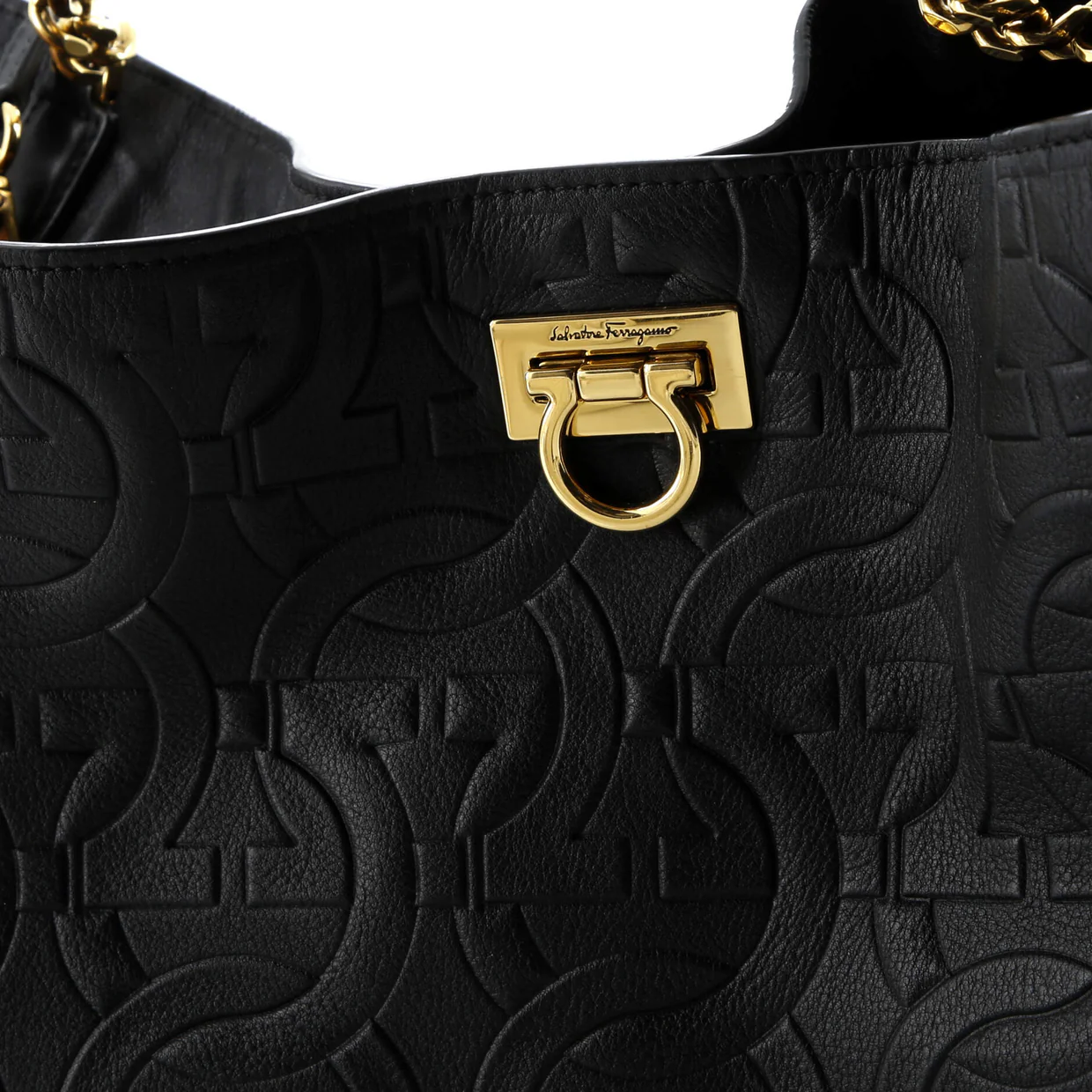 Trifolio Tote Gancini Embossed Leather Large - Deep Luxury