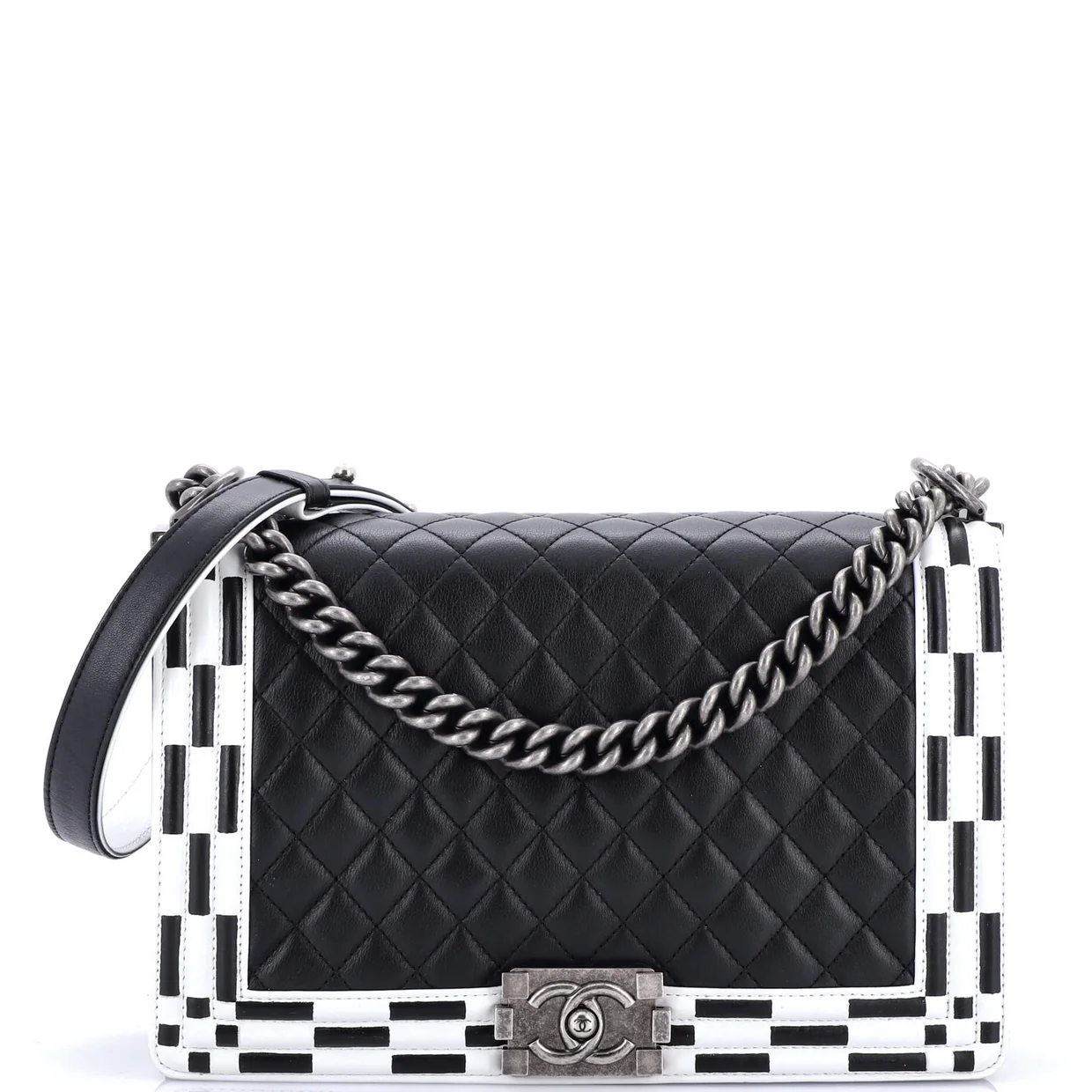 Checkerboard Trim Boy Flap Bag Quilted Calfskin New Medium - Deep Luxury