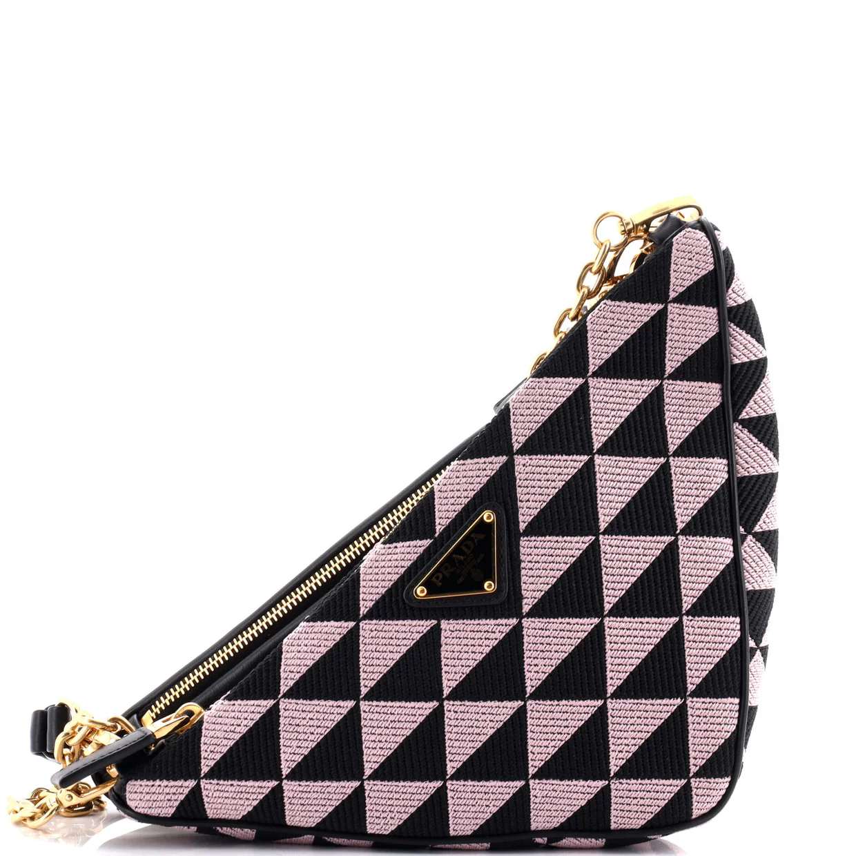 Double Symbole Triangle Bag Leather and Jacquard Mini - Deep Luxury