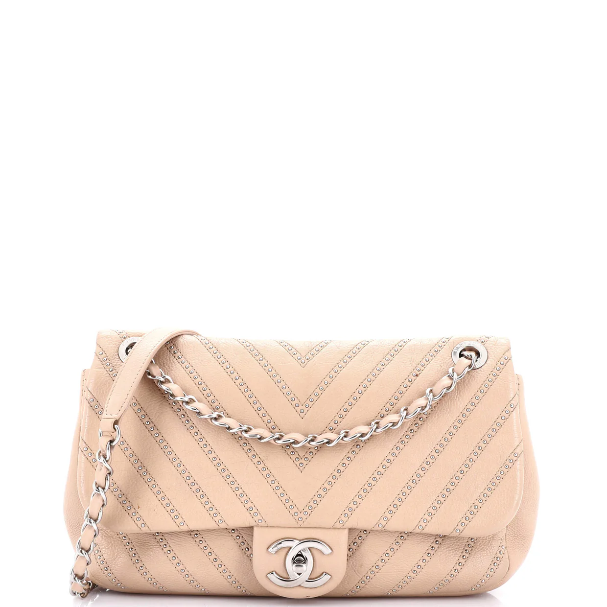 Stud Wars CC Flap Bag Studded Chevron Calfskin Small - Deep Luxury