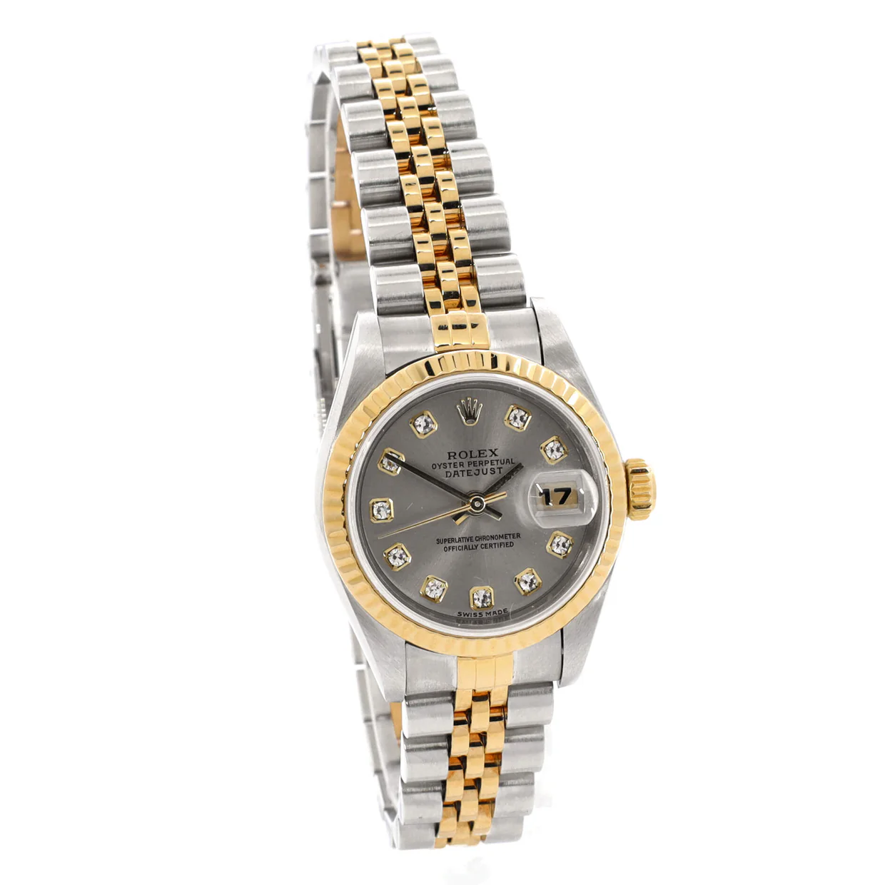 Oyster Perpetual Datejust Automatic Watch Stainless Steel and Yellow Gold with Diamond Markers 26 - Deep Luxury