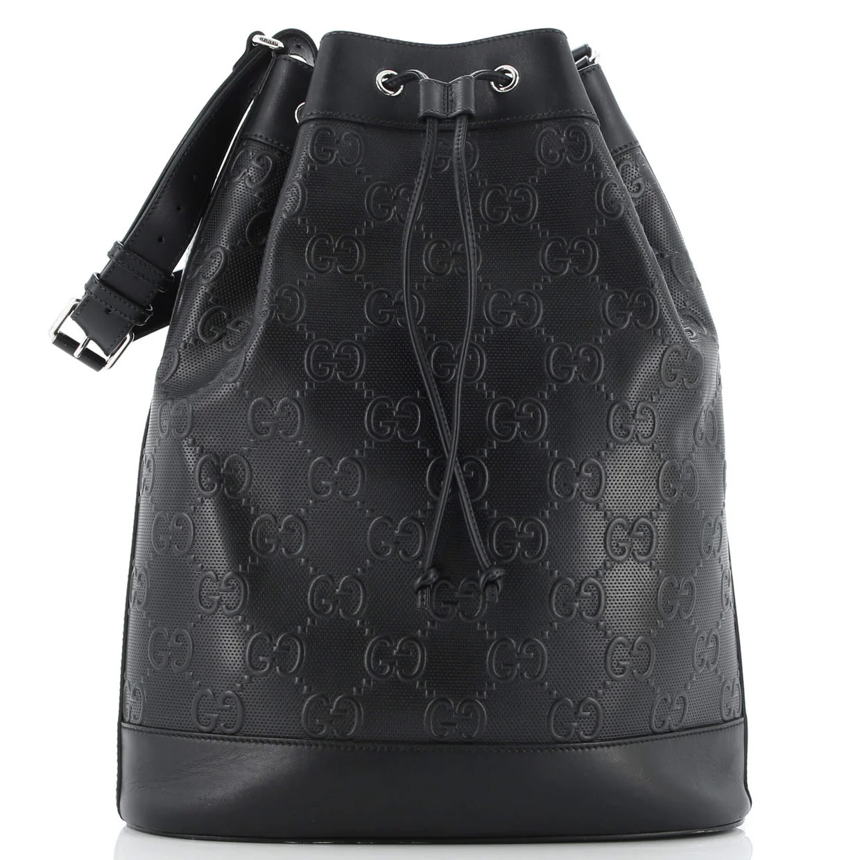 Drawstring Bucket Bag GG Embossed Perforated Leather Medium - Deep Luxury