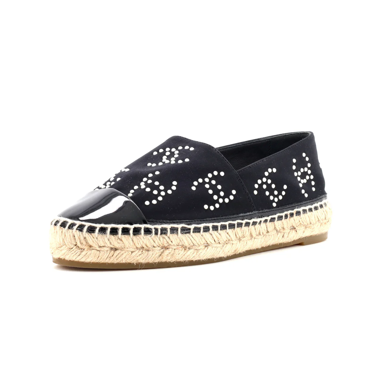 Women's CC Cap Toe Espadrilles Jersey with Patent and Faux Pearls - Deep Luxury