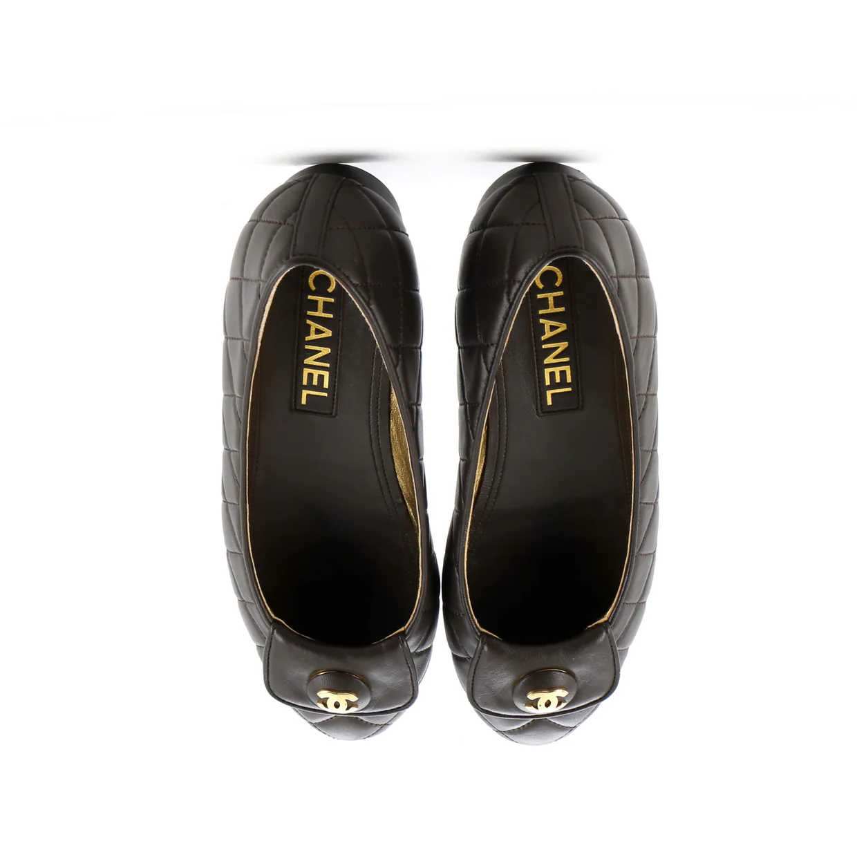 Women's CC Button Ballerina Flats Quilted Leather - Deep Luxury