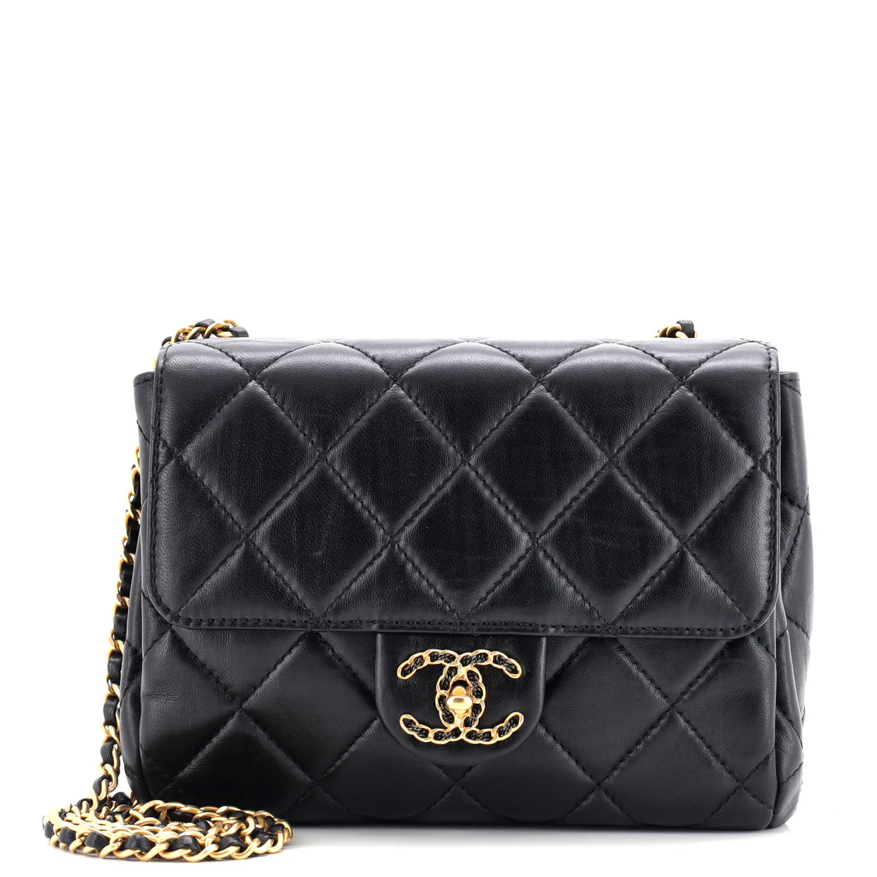 Chain Woven CC Square Accordion Flap Bag Quilted Lambskin Mini - Deep Luxury