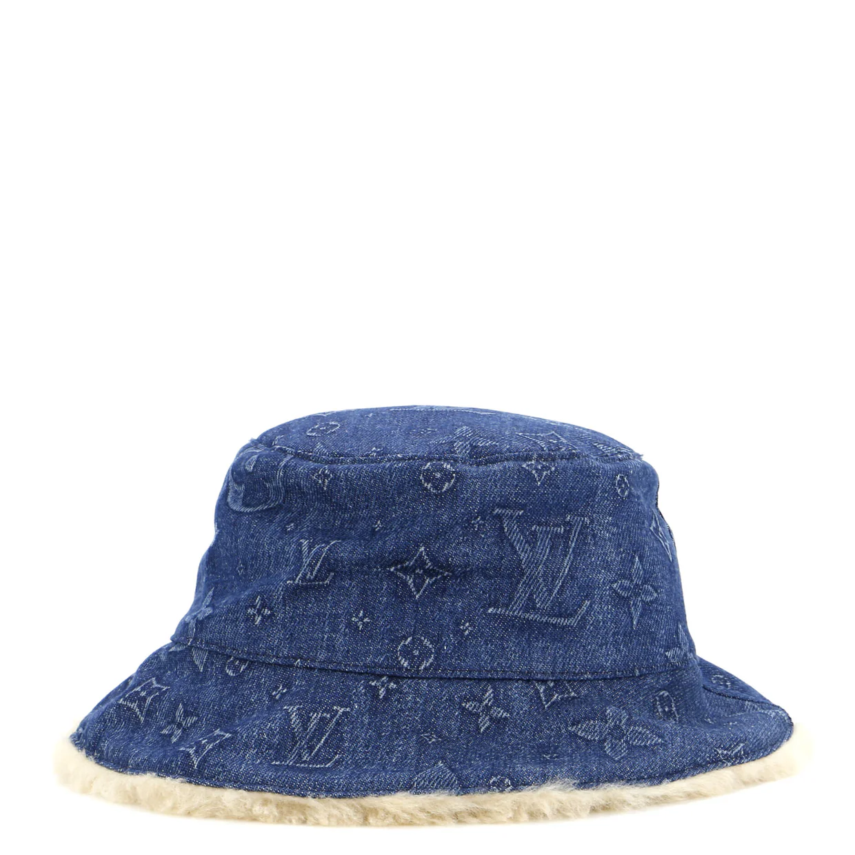 Bonnet Bucket Hat Monogram Denim and Shearling - Deep Luxury