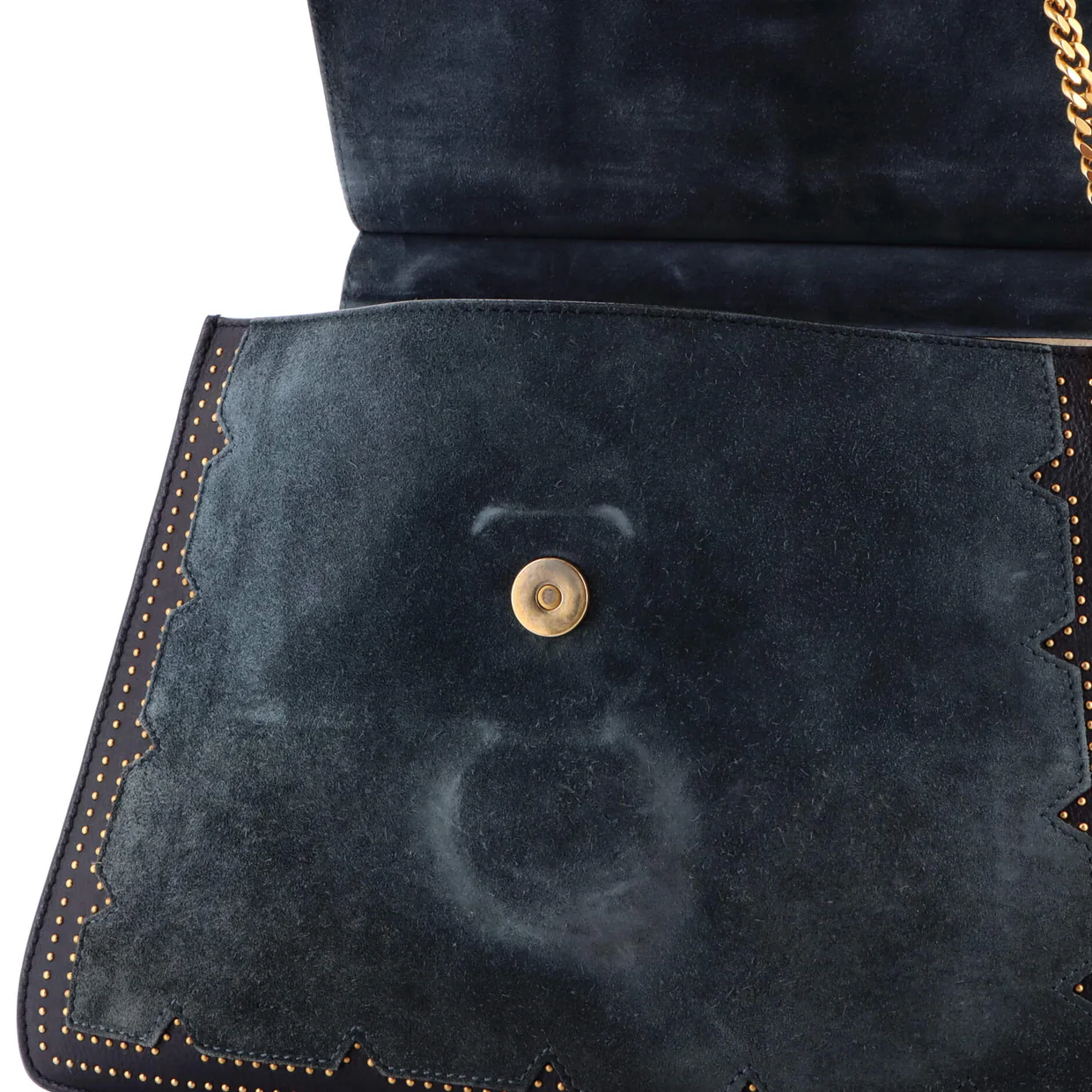 Faye Shoulder Bag Studded Leather and Suede Medium - Deep Luxury