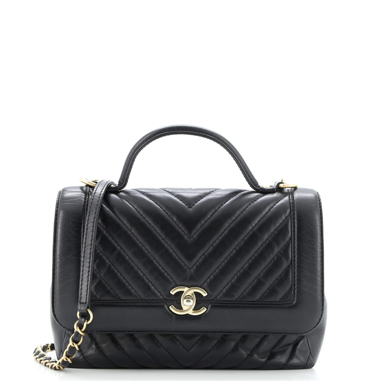 Top Handle Flap Bag Chevron Calfskin Small - Deep Luxury