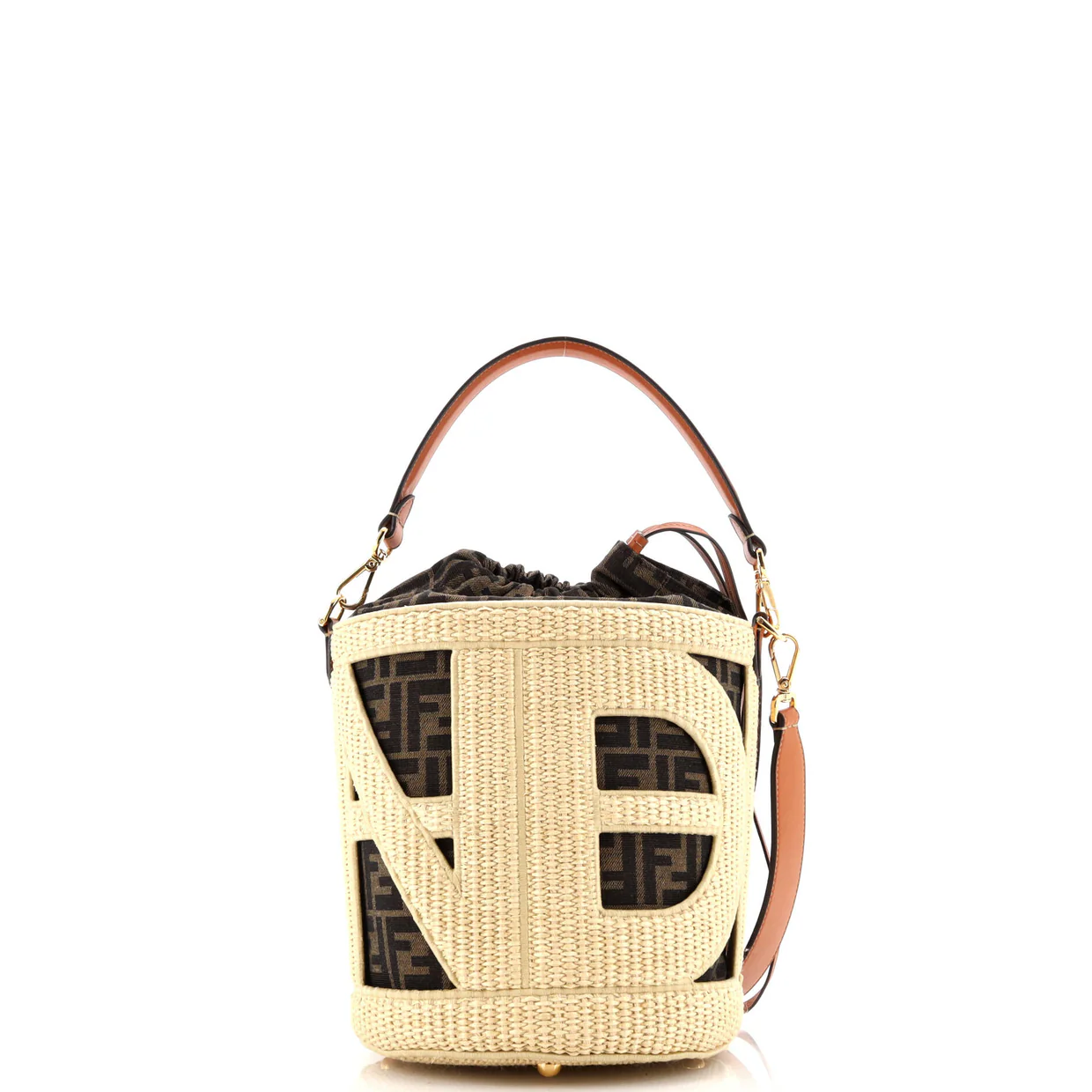 Step Out Bucket Bag Straw and Zucca Canvas Medium - Deep Luxury