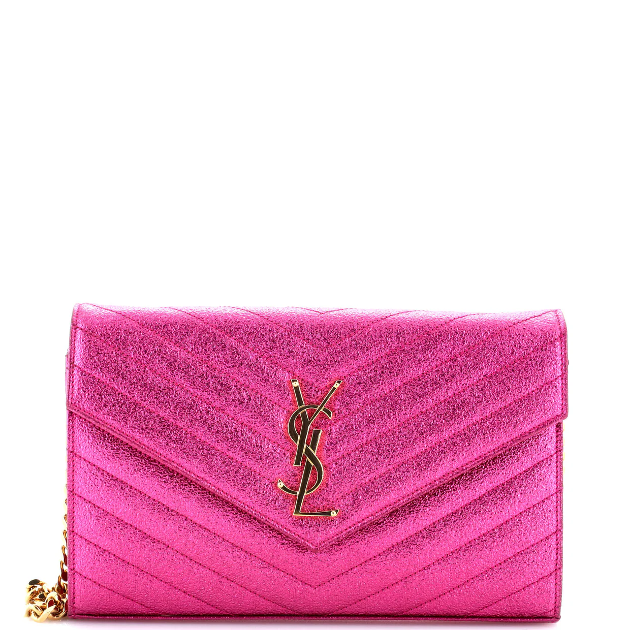 Classic Monogram Wallet on Chain Matelasse Chevron Metallic Leather Medium - Deep Luxury