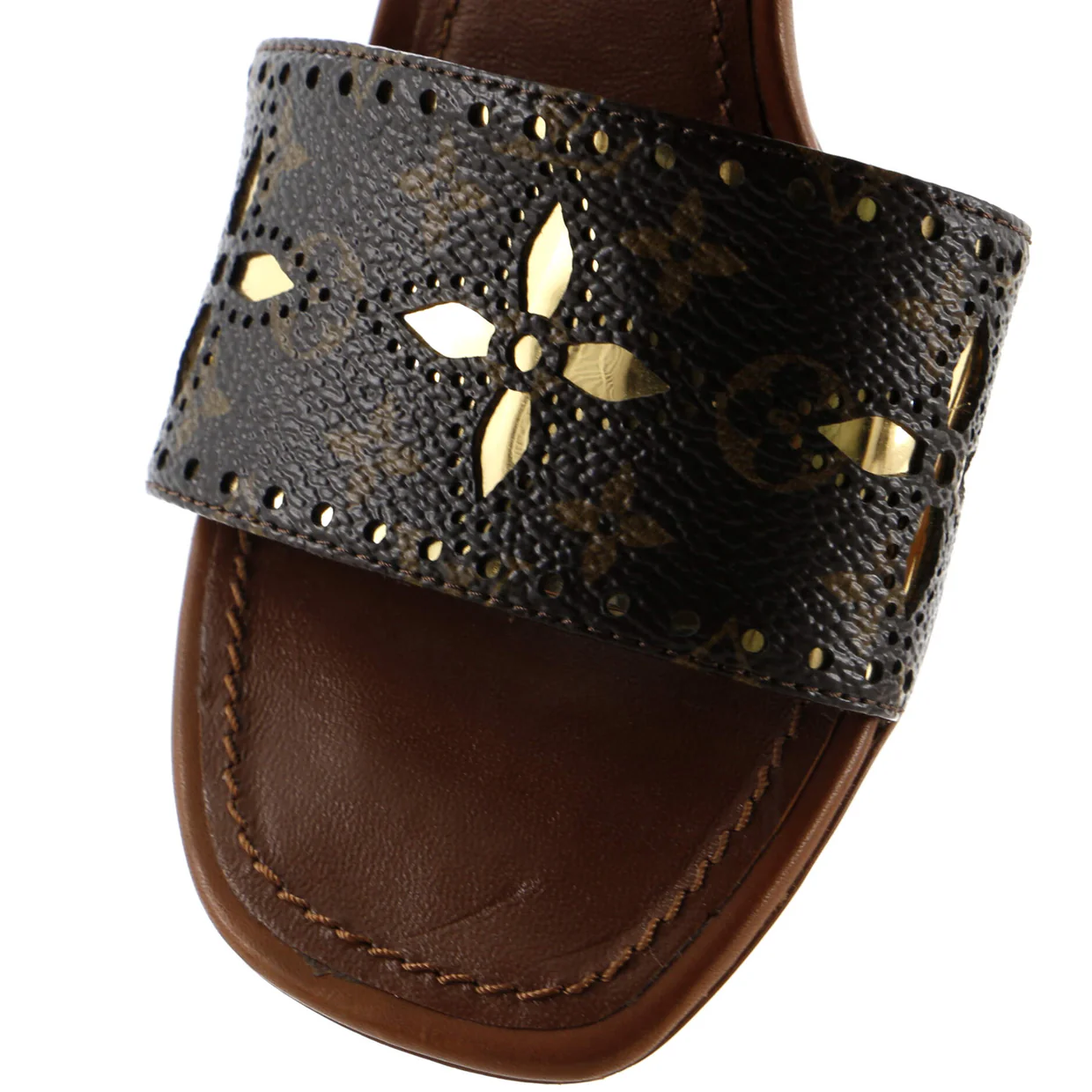 Women's Silhouette Heeled Sandals Leather with Monogram Canvas - Deep Luxury