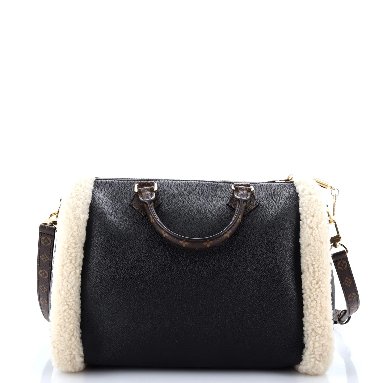 Speedy Bandouliere Bag Leather and Monogram Teddy Shearling 30 - Deep Luxury