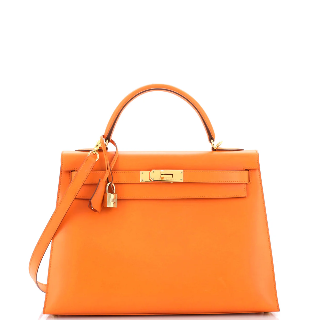 Kelly Handbag Orange H Box Calf with Gold Hardware 32 - Deep Luxury