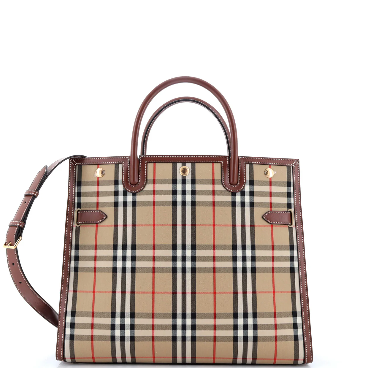 Title Two Handle Tote Vintage Check Canvas and Leather Medium - Deep Luxury