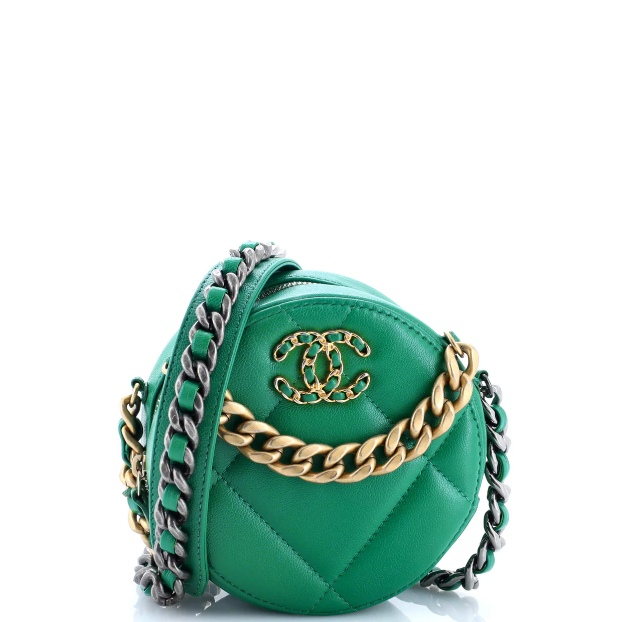 19 Round Clutch with Chain Quilted Leather - Deep Luxury