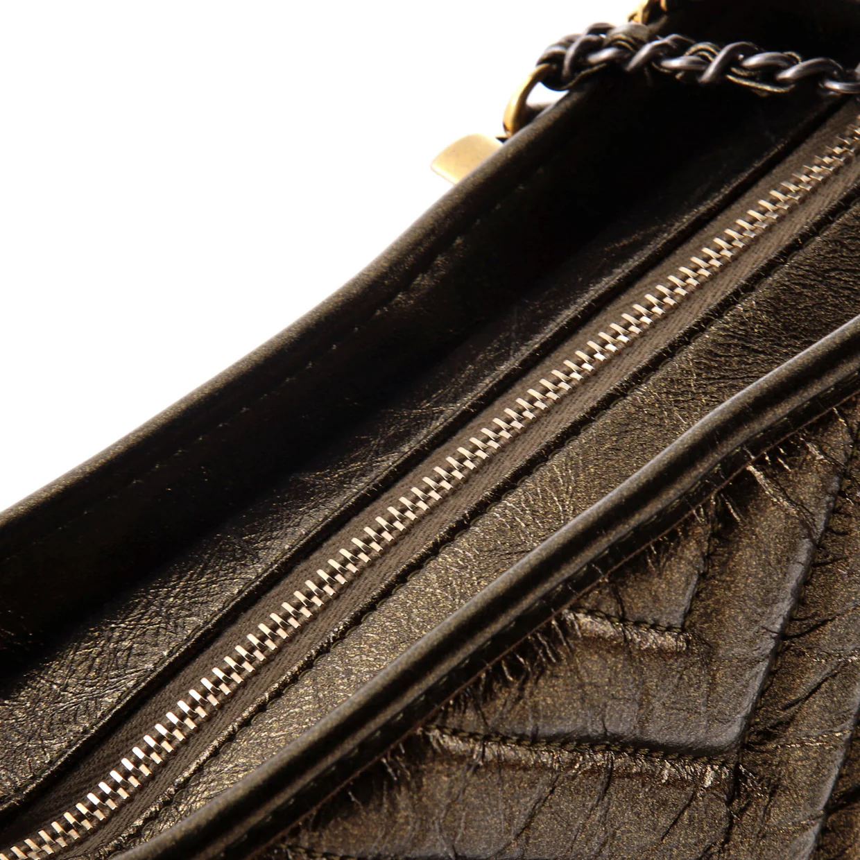 Gabrielle Hobo Chevron Metallic Aged Calfskin Small - Deep Luxury