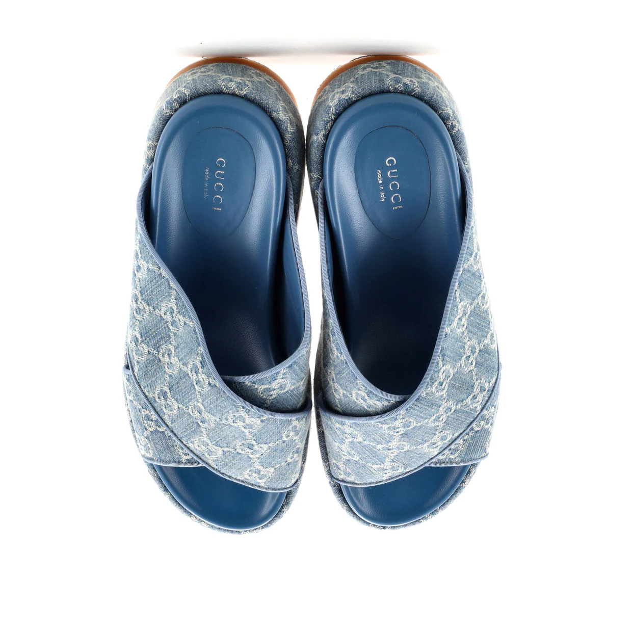 Women's Criss Cross Platform Slide Sandals GG Denim - Deep Luxury