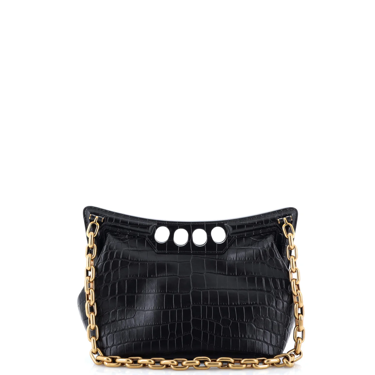 The Peak Chain Shoulder Bag Crocodile Embossed Leather Mini - Deep Luxury