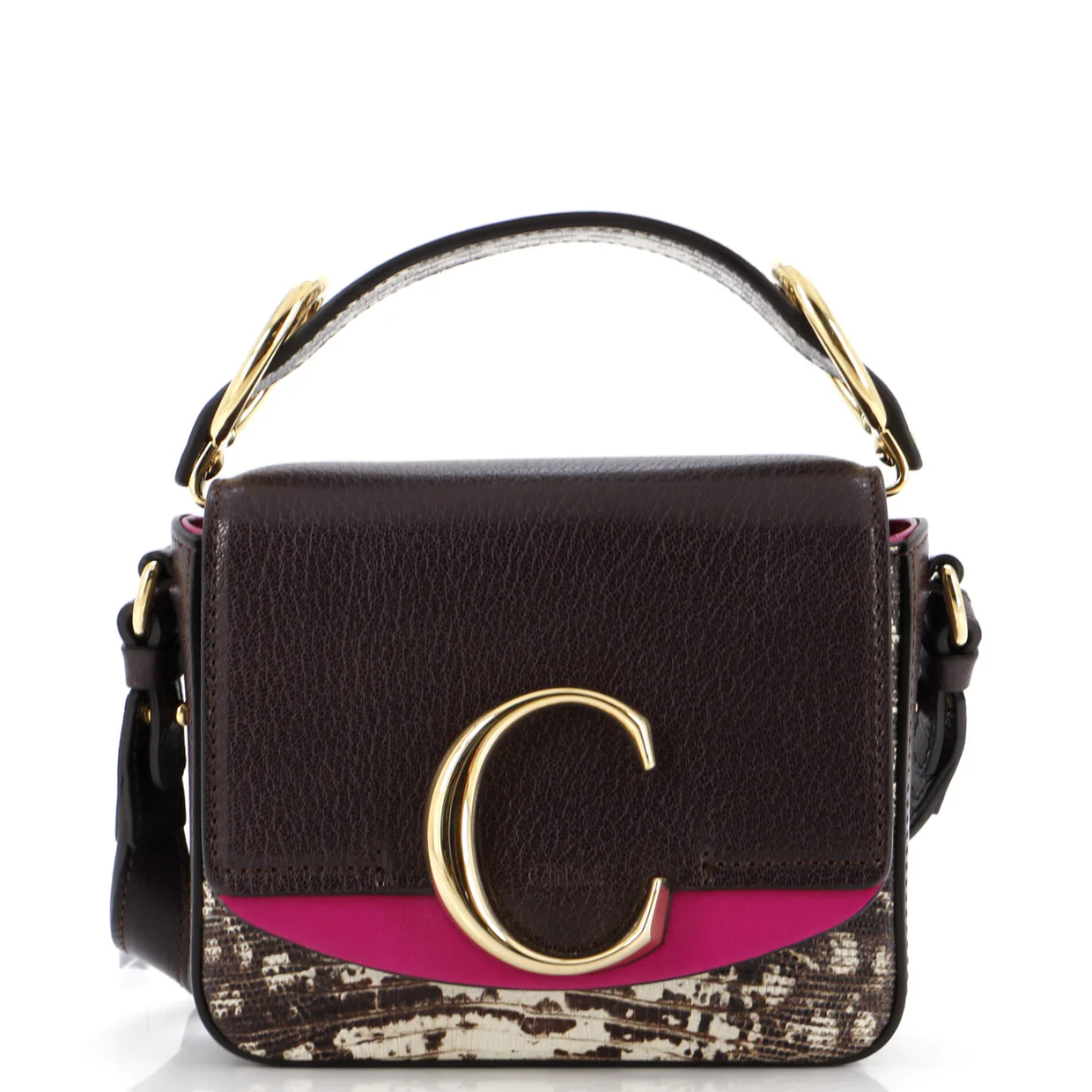 C Flap Bag Leather with Lizard Embossed Detail Mini - Deep Luxury