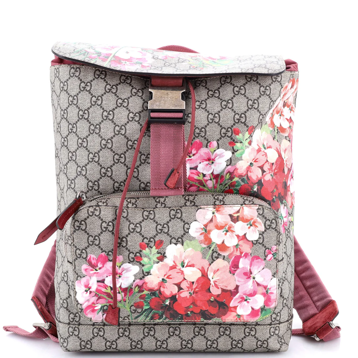 Buckle Backpack Blooms Print GG Coated Canvas Medium - Deep Luxury