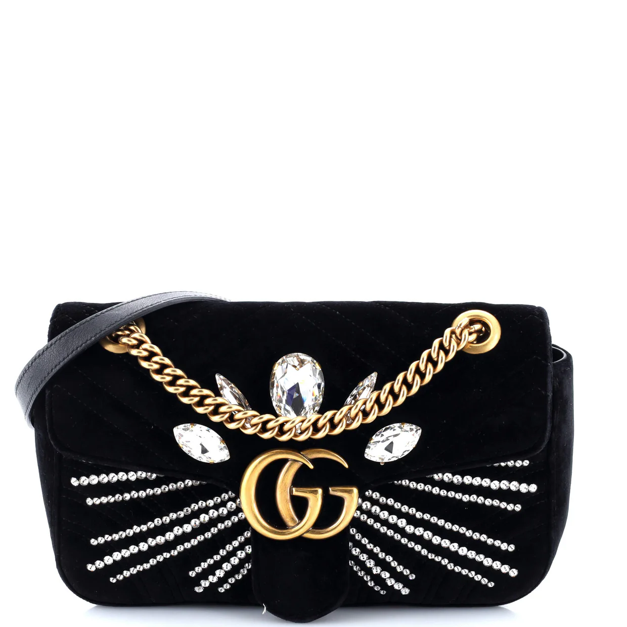 GG Marmont Flap Bag Crystal Embellished Matelasse Velvet Medium - Deep Luxury