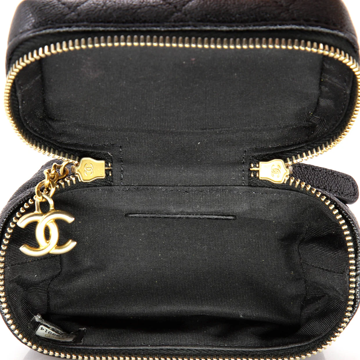 Top Handle Zip Around Vanity Case with Chain Quilted Caviar Mini - Deep Luxury