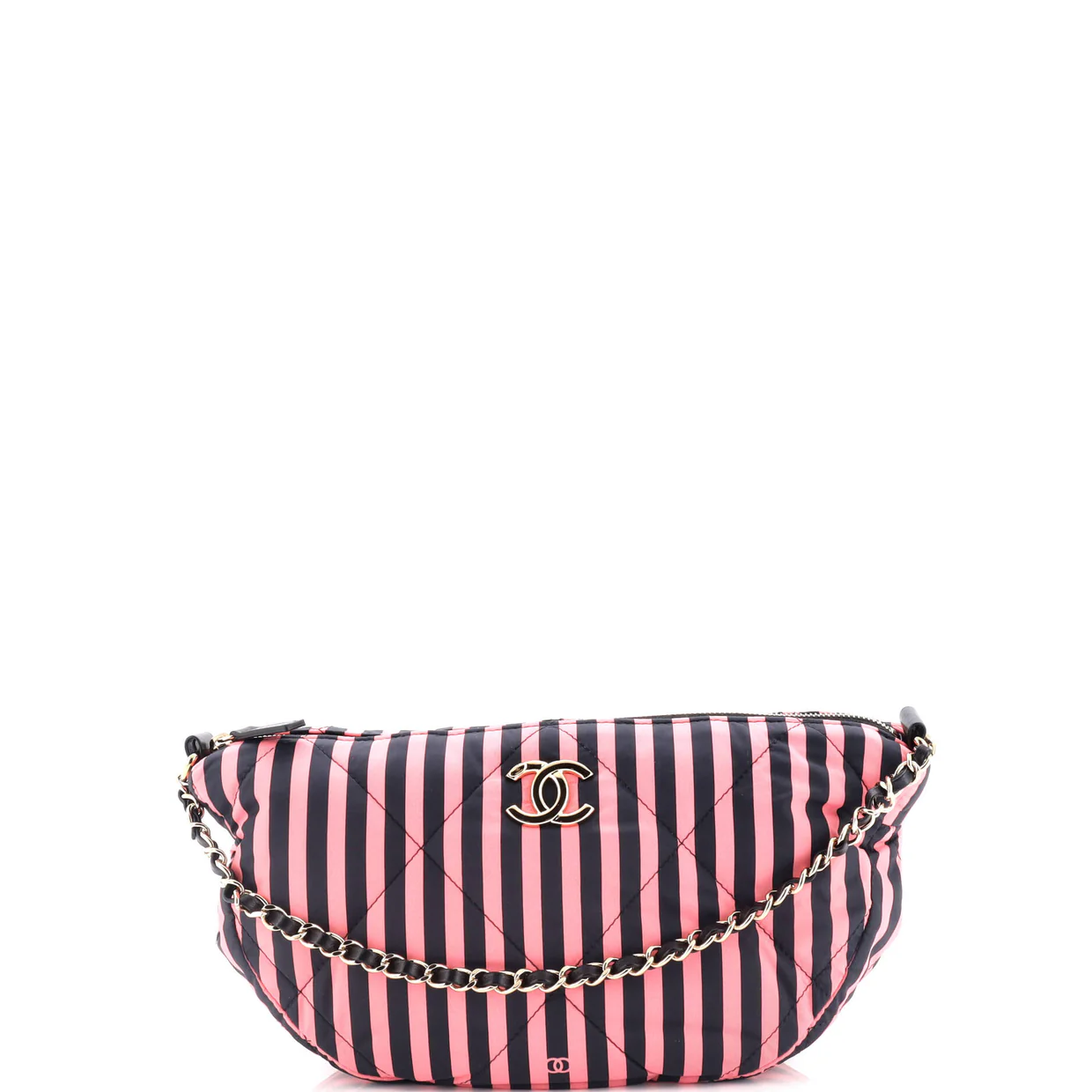 CC Convertible Chain Zip Hobo Quilted Striped Nylon - Deep Luxury